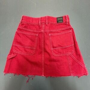 RVCA Denim Mini Skirt Women's 24 Red Low Rise Relaxed Frayed Hem Button Fly Y2K